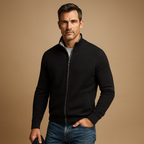 Men's Zip-Up Knitted Cardigan with Stand Collar – Marled Knit Jacket