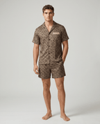 Men's Patterned Satin Pyjama Set – Short-Sleeve Button-Up Sleep Shirt