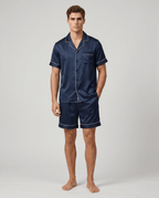 Men's Patterned Satin Pyjama Set – Short-Sleeve Button-Up Sleep Shirt