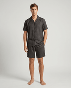 Men's Patterned Satin Pyjama Set – Short-Sleeve Button-Up Sleep Shirt