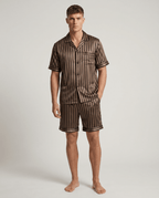 Men's Patterned Satin Pyjama Set – Short-Sleeve Button-Up Sleep Shirt