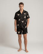 Men's Patterned Satin Pyjama Set – Short-Sleeve Button-Up Sleep Shirt
