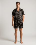 Men's Patterned Satin Pyjama Set – Short-Sleeve Button-Up Sleep Shirt