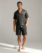Men's Patterned Satin Pyjama Set – Short-Sleeve Button-Up Sleep Shirt