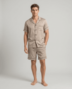Men's Patterned Satin Pyjama Set – Short-Sleeve Button-Up Sleep Shirt