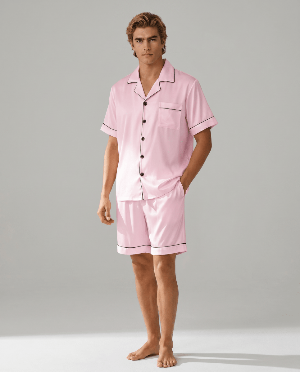 Men's Short-Sleeve Pyjama Set – Button-Up Sleep Shirt and Matching Shorts