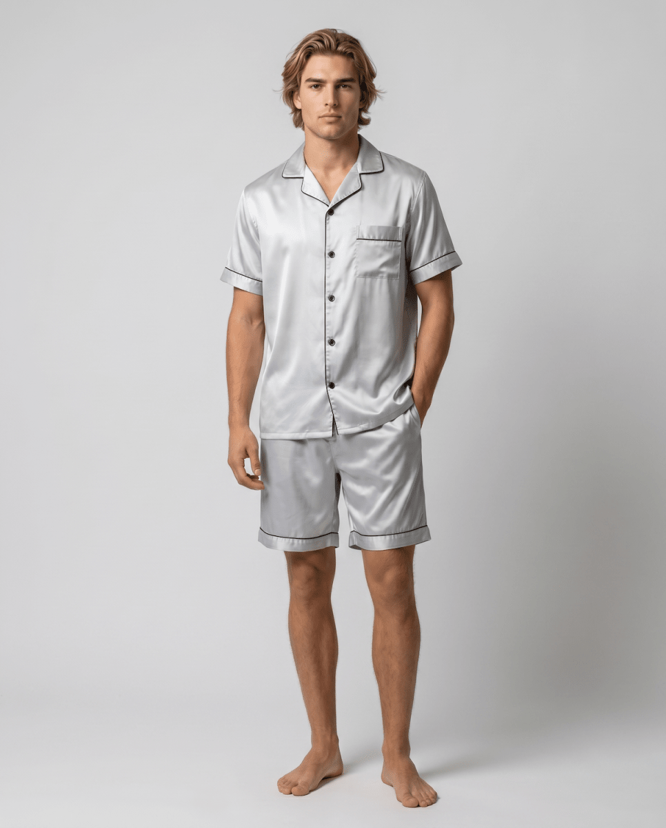 Men's Short-Sleeve Pyjama Set – Button-Up Sleep Shirt and Matching Shorts