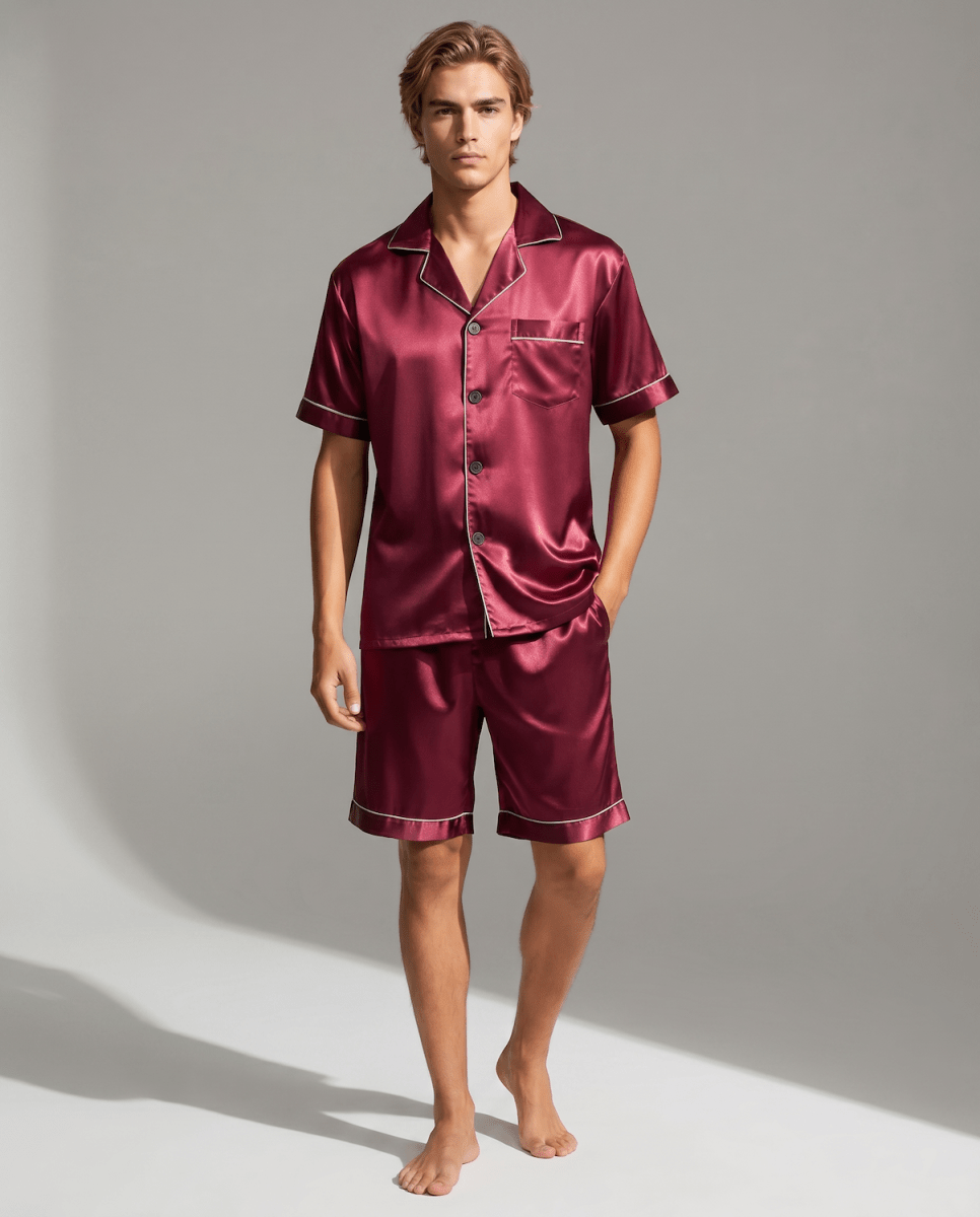 Men's Short-Sleeve Pyjama Set – Button-Up Sleep Shirt and Matching Shorts