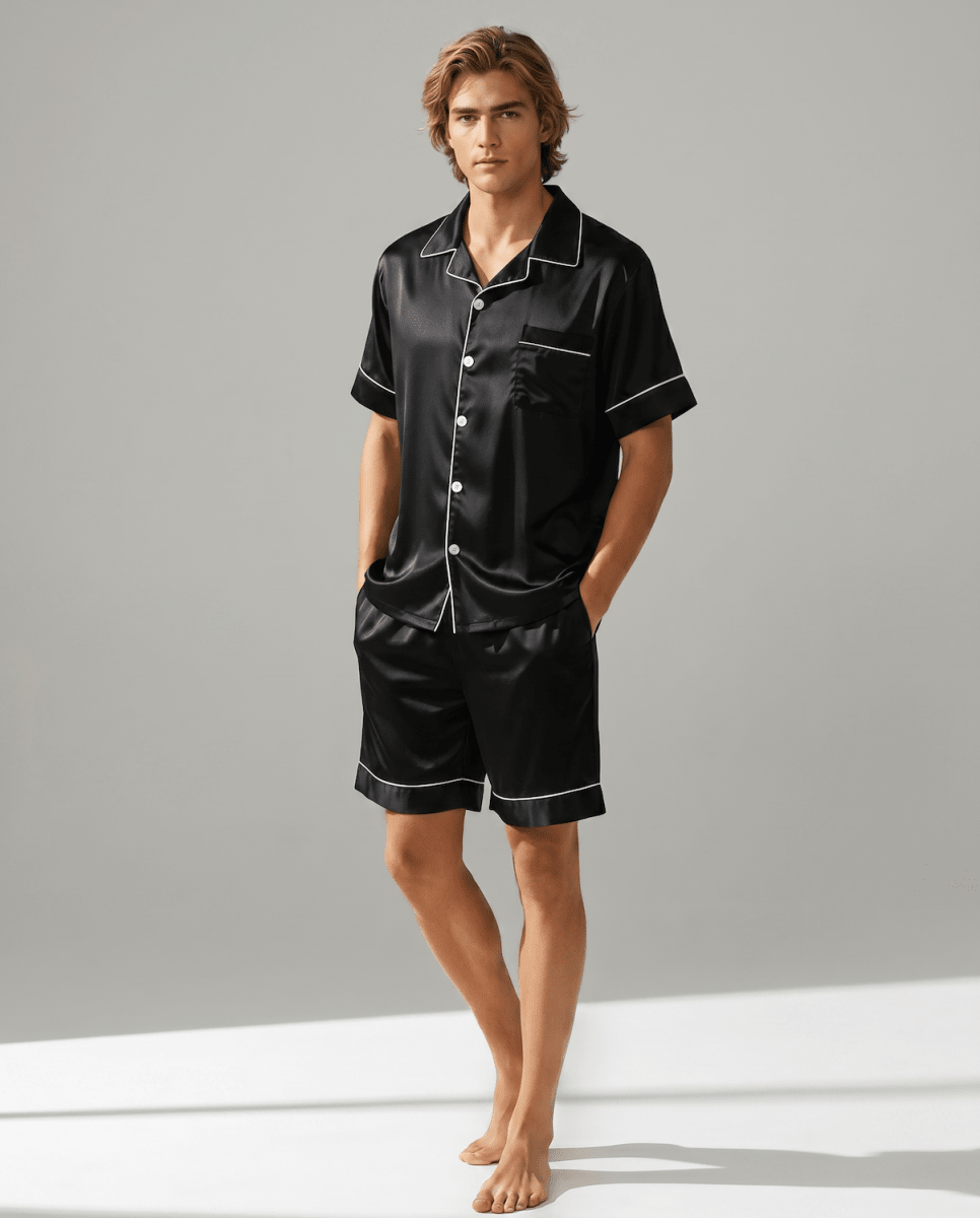 Men's Short-Sleeve Pyjama Set – Button-Up Sleep Shirt and Matching Shorts