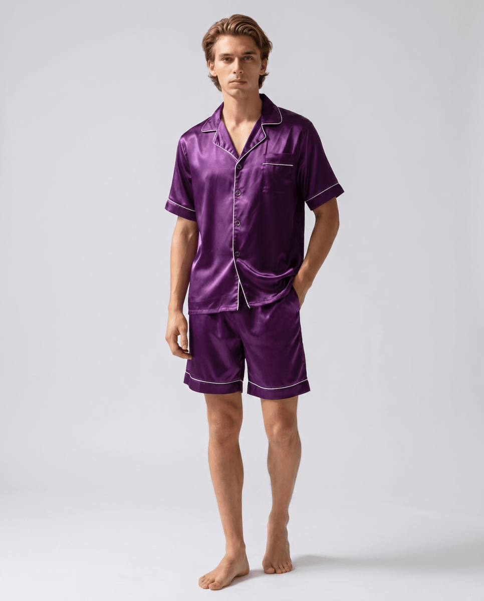 Men's Short-Sleeve Pyjama Set – Button-Up Sleep Shirt and Matching Shorts