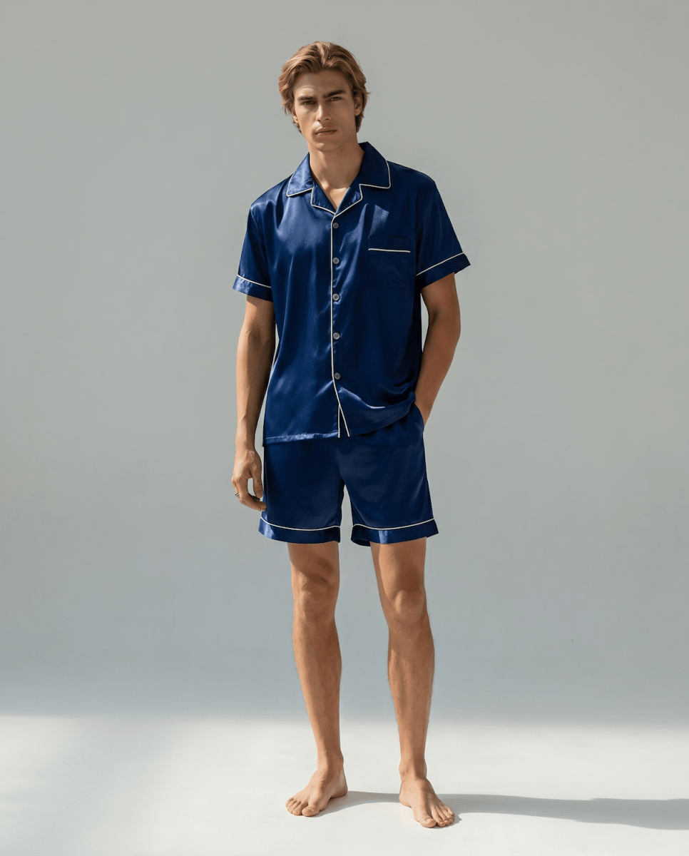 Men's Short-Sleeve Pyjama Set – Button-Up Sleep Shirt and Matching Shorts
