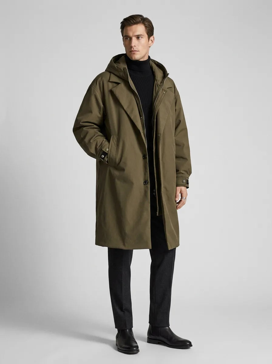 Men's Oversized Trench Coat with Hood