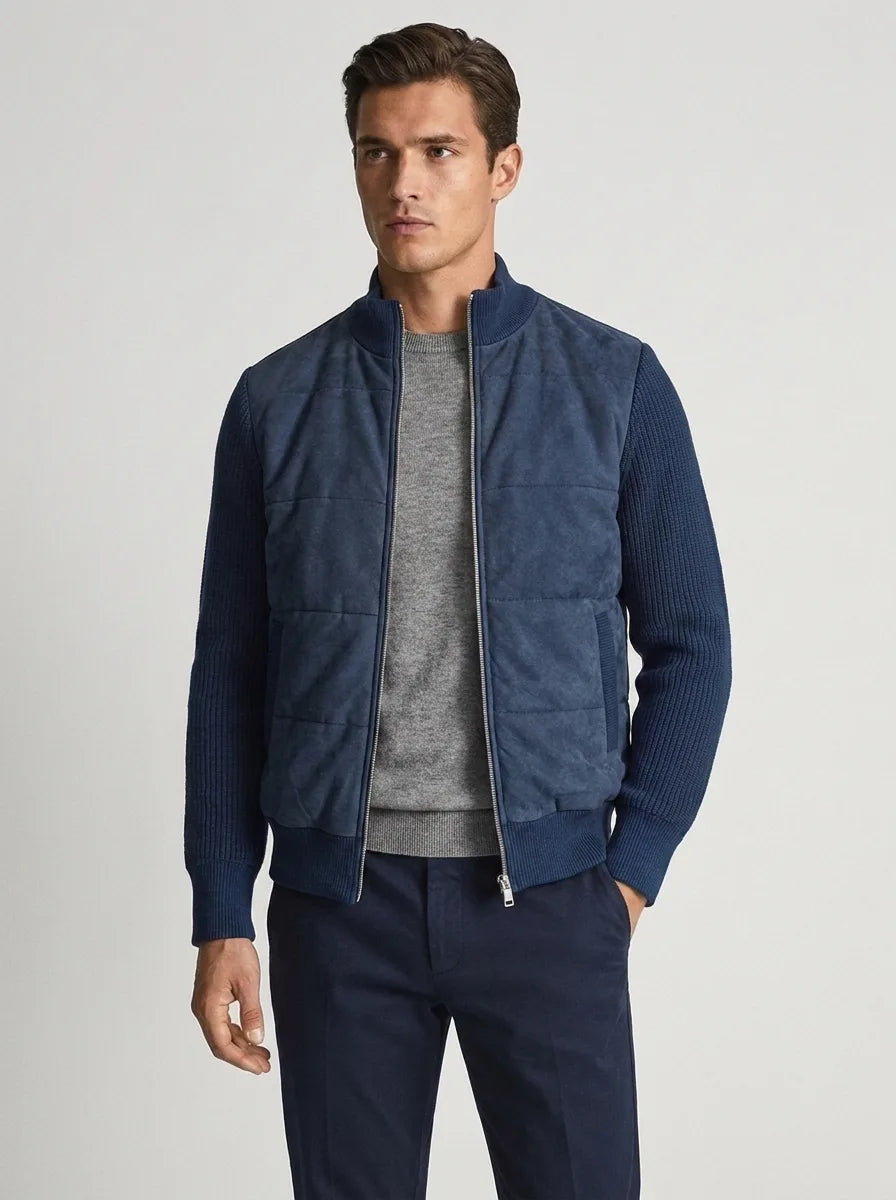 Men's Bomber Jacket with Patchwork Design