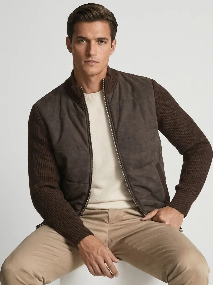 Men's Bomber Jacket with Patchwork Design