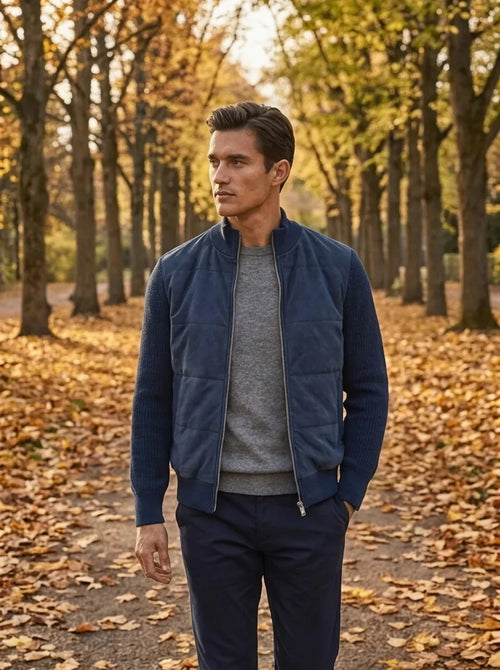 Men's Bomber Jacket with Patchwork Design