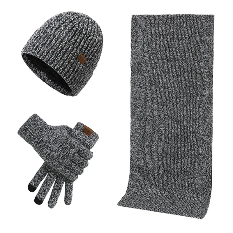 Men's Knitted Winter Accessory Set – Ribbed Beanie Scarf and Gloves