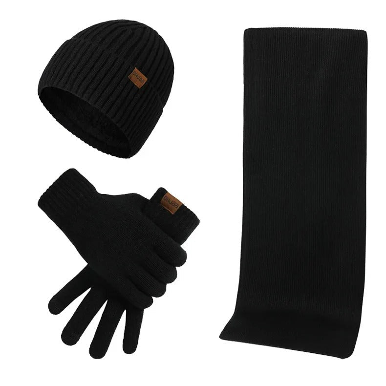 Men's Knitted Winter Accessory Set – Ribbed Beanie Scarf and Gloves