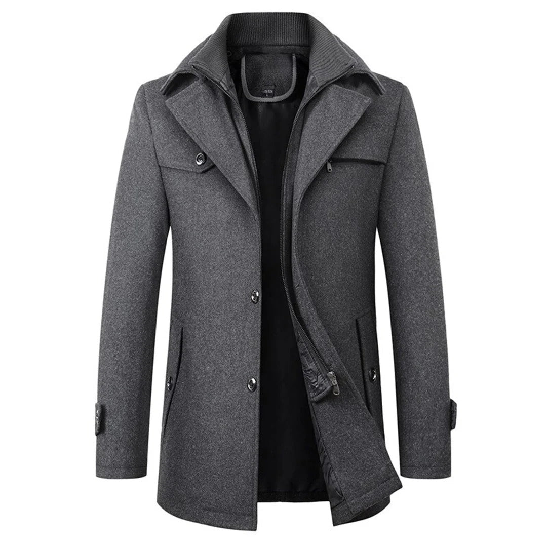 Men's wool-blend Winter Coat – Stand-Collar Button-Front Overcoat