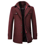 Men's wool-blend Winter Coat – Stand-Collar Button-Front Overcoat