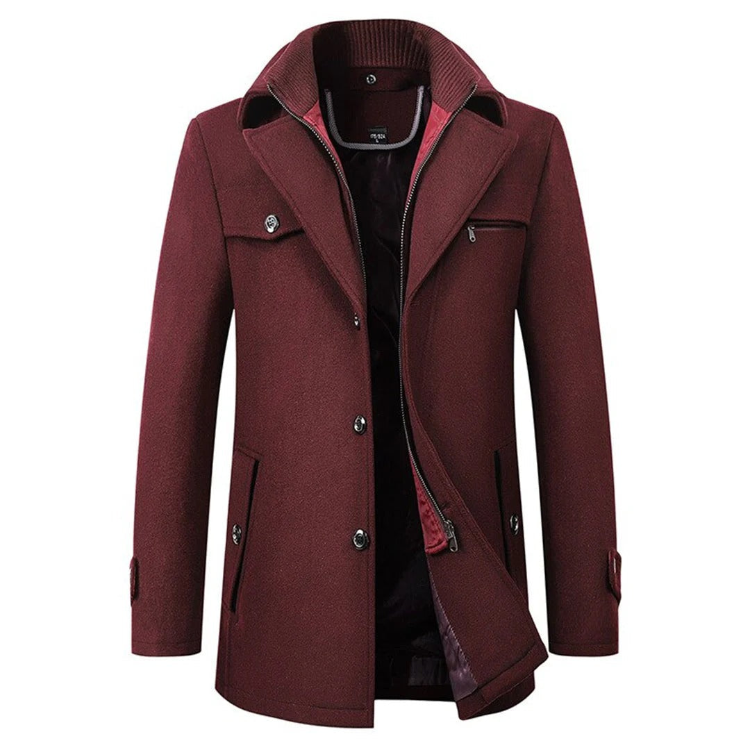Men's wool-blend Winter Coat – Stand-Collar Button-Front Overcoat