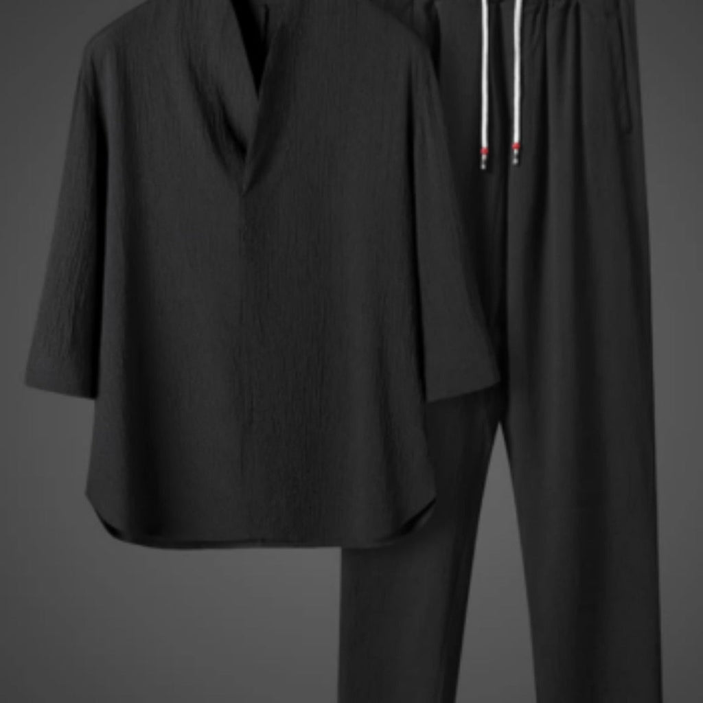 Men's Oversized Two-Piece Set – Relaxed V-Neck Tunic and Drawstring