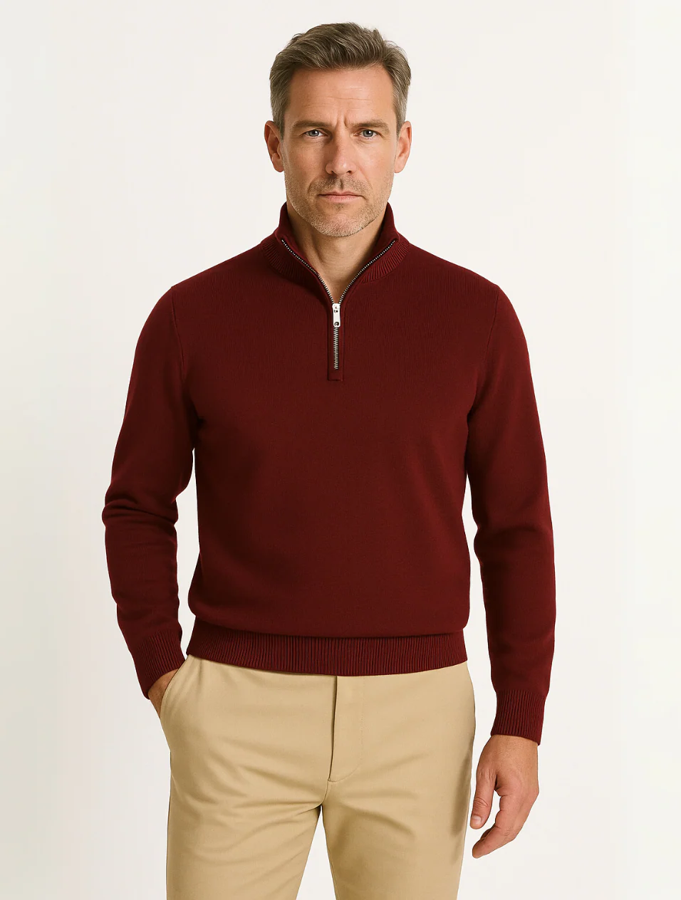 Men's Cotton Quarter-Zip Jumper – Ribbed Collar