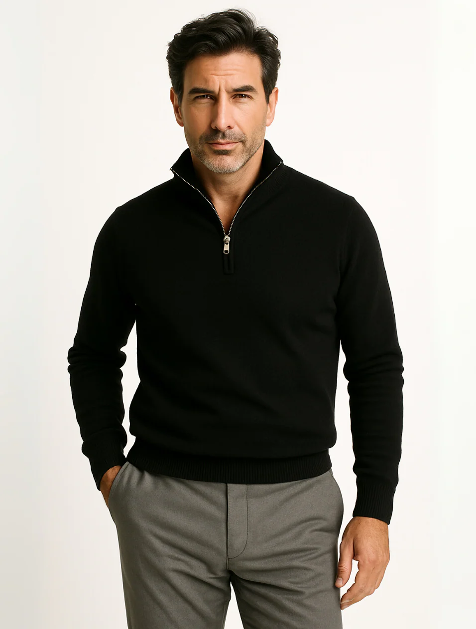 Men's Cotton Quarter-Zip Jumper – Ribbed Collar