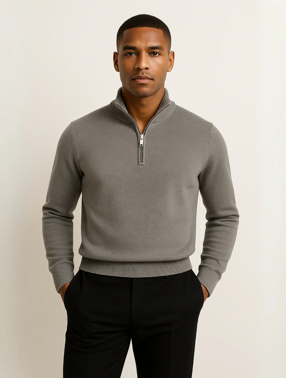 Men's Cotton Quarter-Zip Jumper – Ribbed Collar