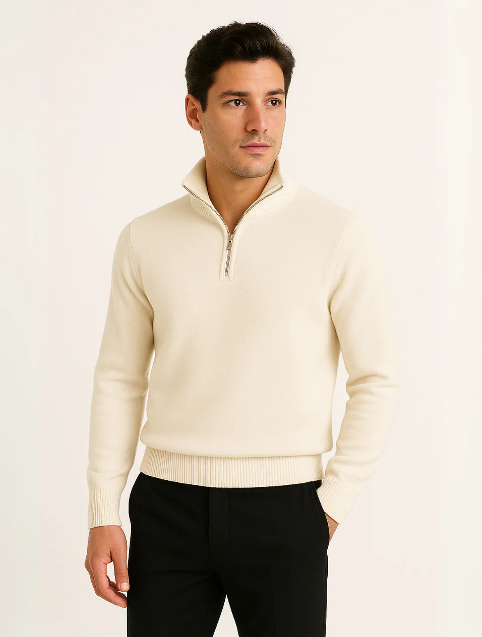 Men's Cotton Quarter-Zip Jumper – Ribbed Collar
