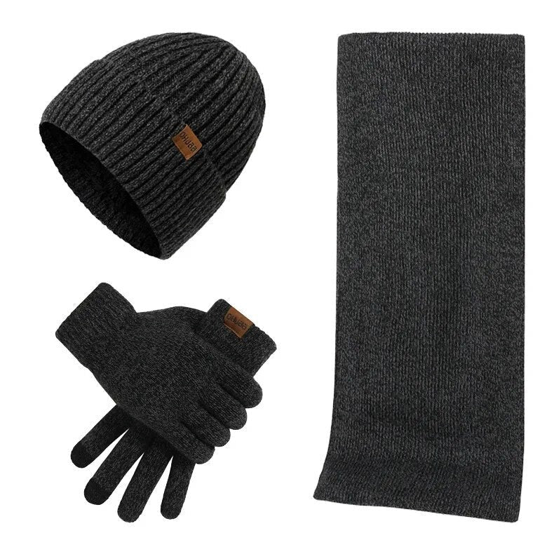 Men's Knitted Winter Accessory Set – Ribbed Beanie Scarf and Gloves