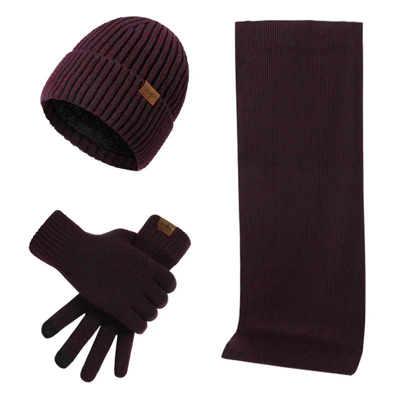 Men's Knitted Winter Accessory Set – Ribbed Beanie Scarf and Gloves