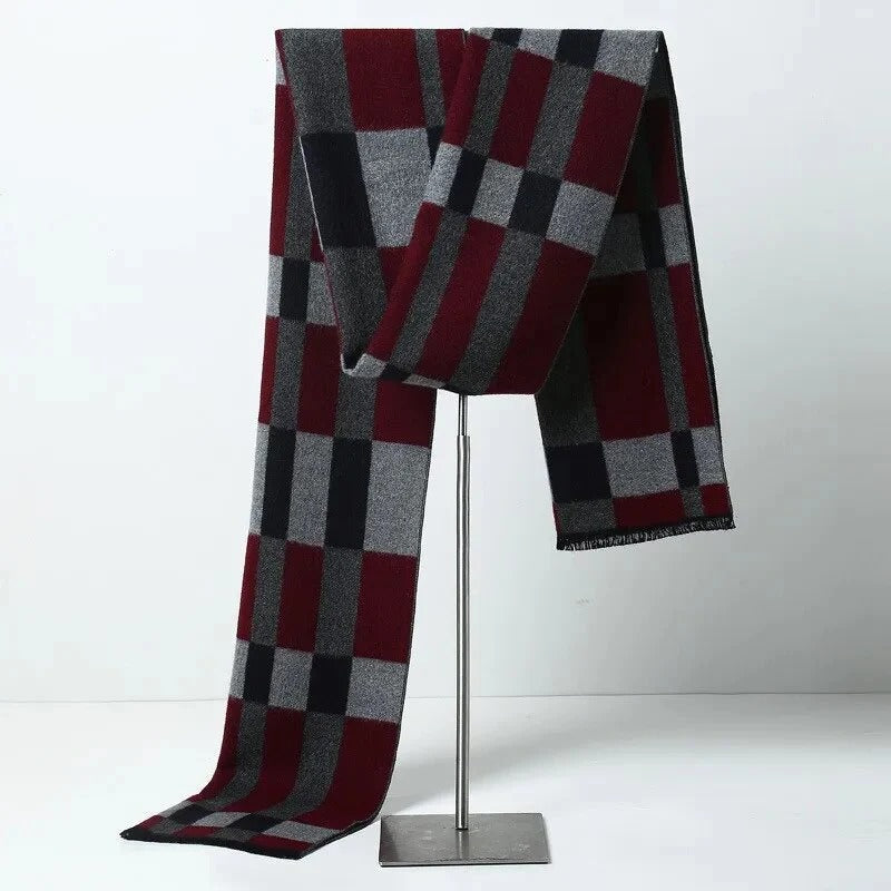 Men's Plaid Knitted Scarf – Soft Winter Neck Wrap