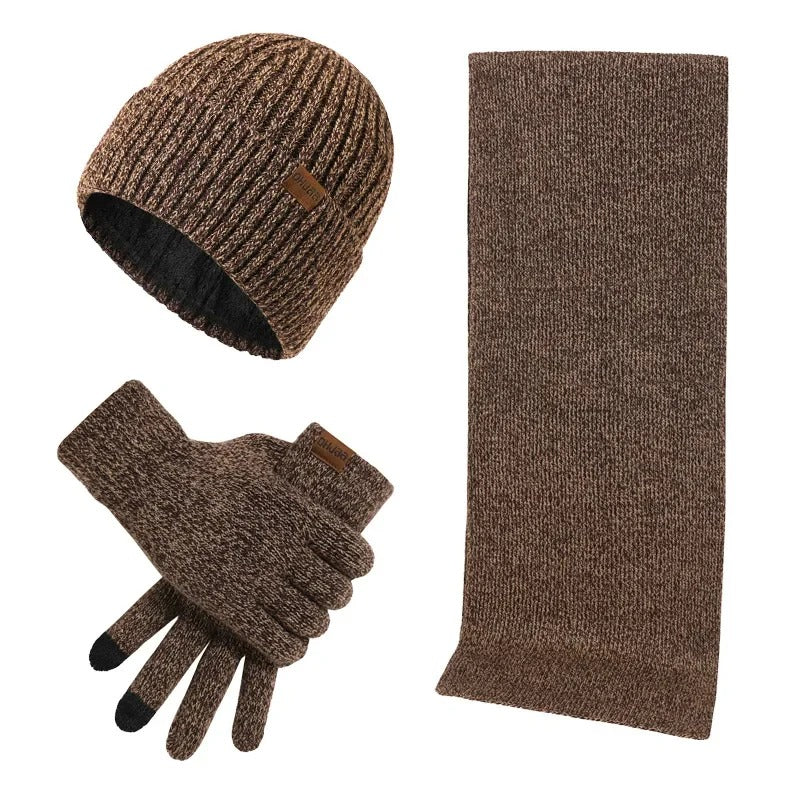 Men's Knitted Winter Accessory Set – Ribbed Beanie Scarf and Gloves