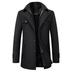 Men's wool-blend Winter Coat – Stand-Collar Button-Front Overcoat