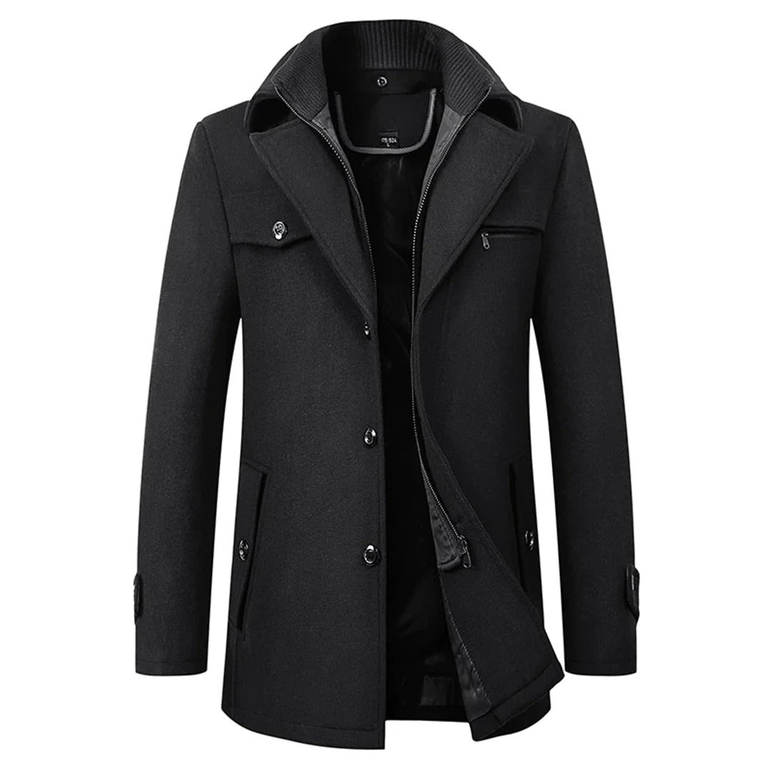 Men's wool-blend Winter Coat – Stand-Collar Button-Front Overcoat