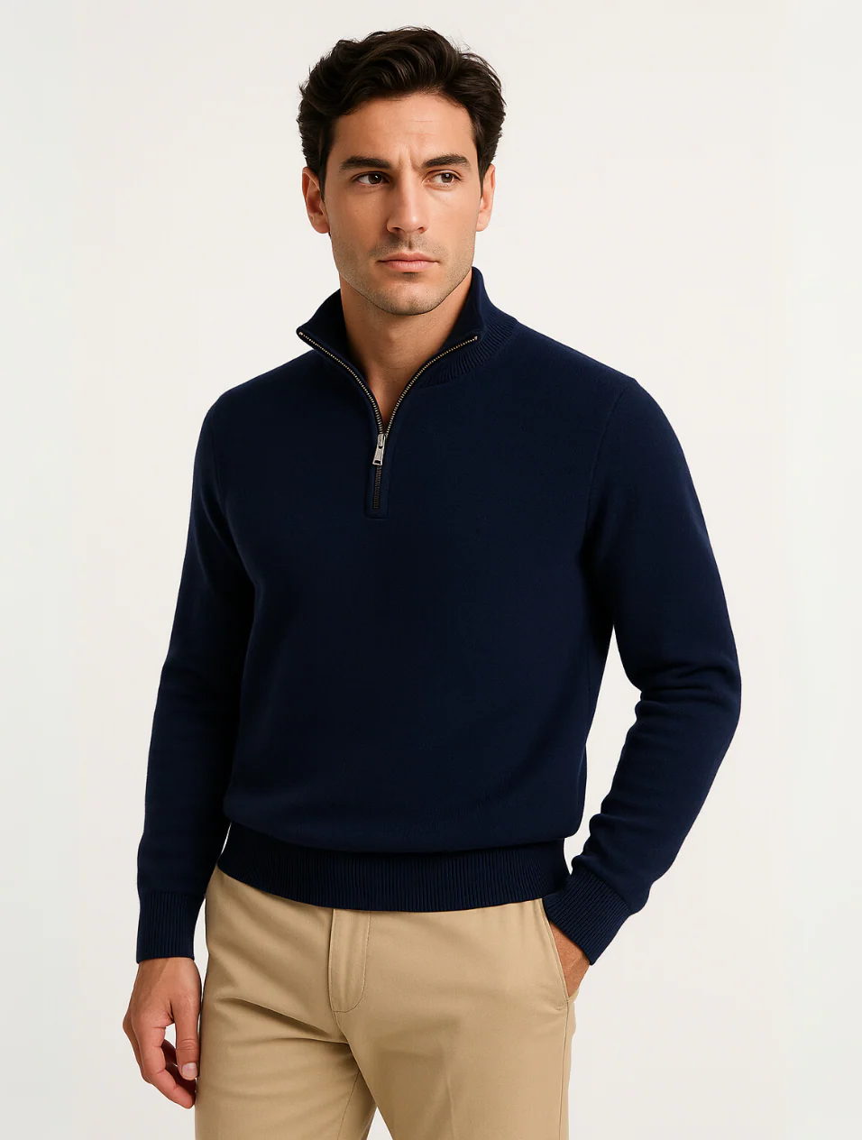 Men's Cotton Quarter-Zip Jumper – Ribbed Collar