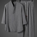 Men's Oversized Two-Piece Set – Relaxed V-Neck Tunic and Drawstring