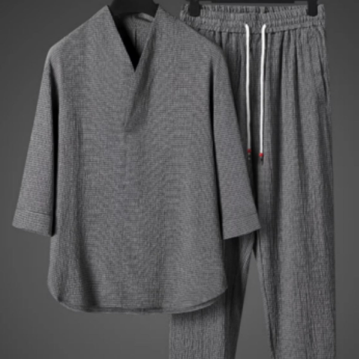 Men's Oversized Two-Piece Set – Relaxed V-Neck Tunic and Drawstring
