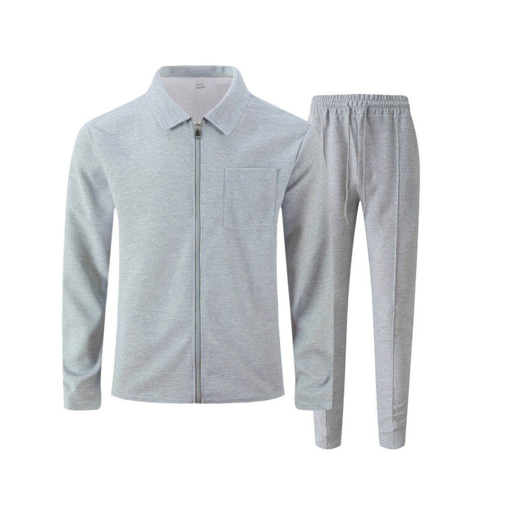 Men's Textured Two-Piece Zip Jacket and Trouser Set