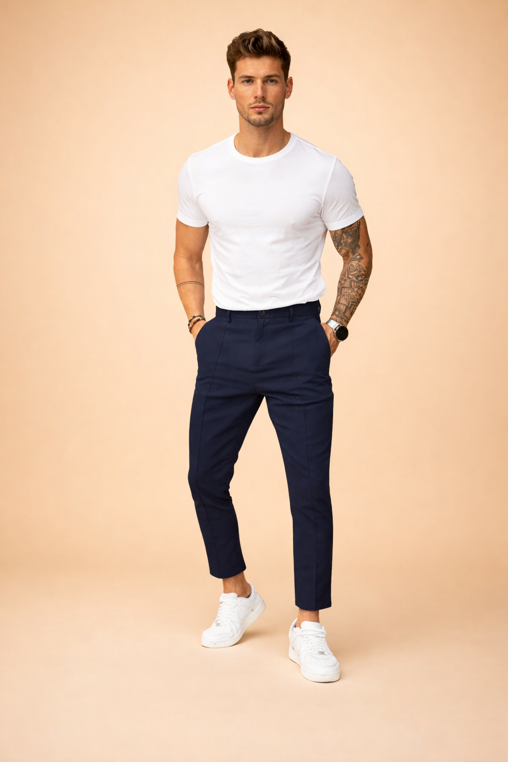 Men's Slim-Fit Tailored Trousers – Sharp-Crease Straight-Leg Style