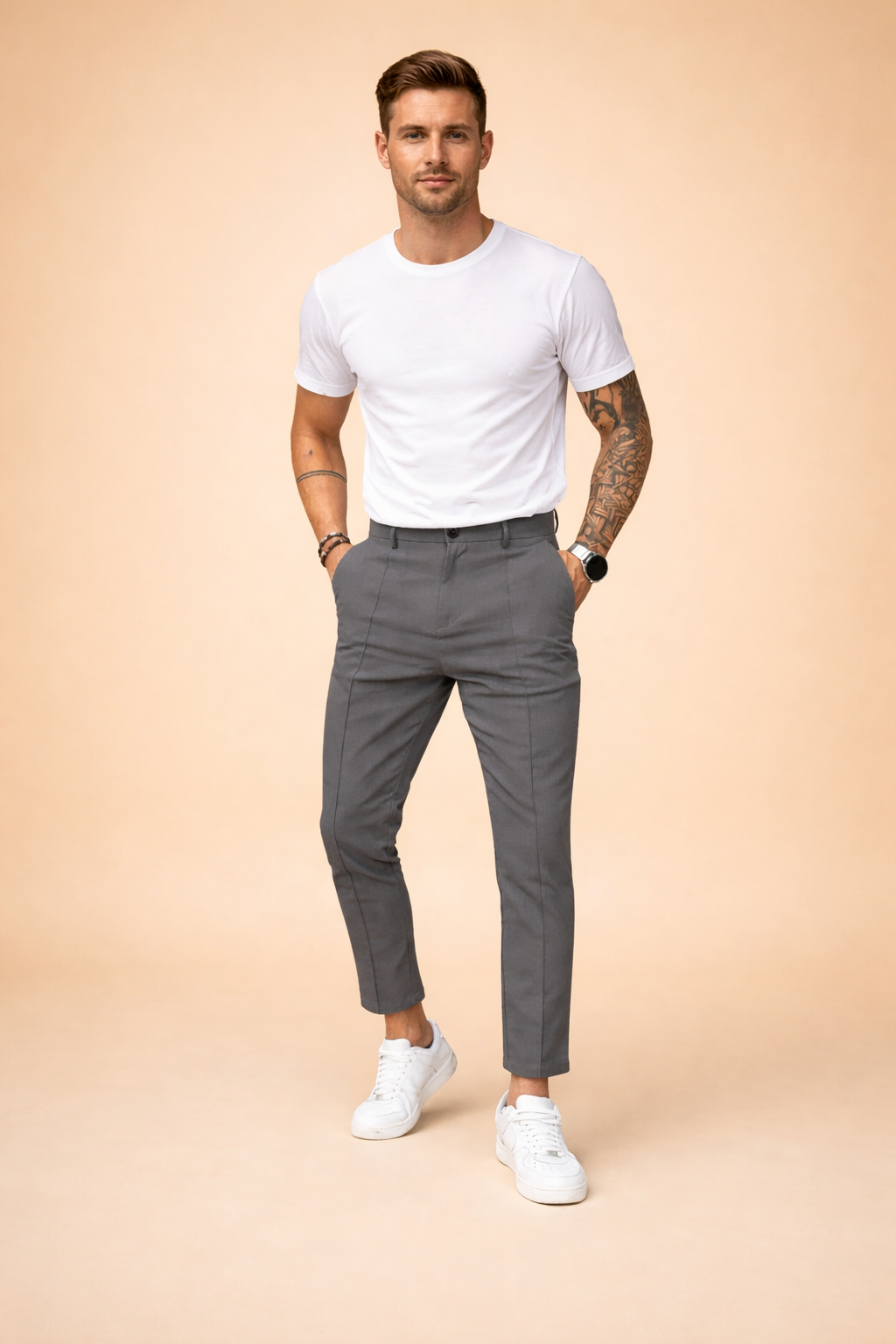 Men's Slim-Fit Tailored Trousers – Sharp-Crease Straight-Leg Style