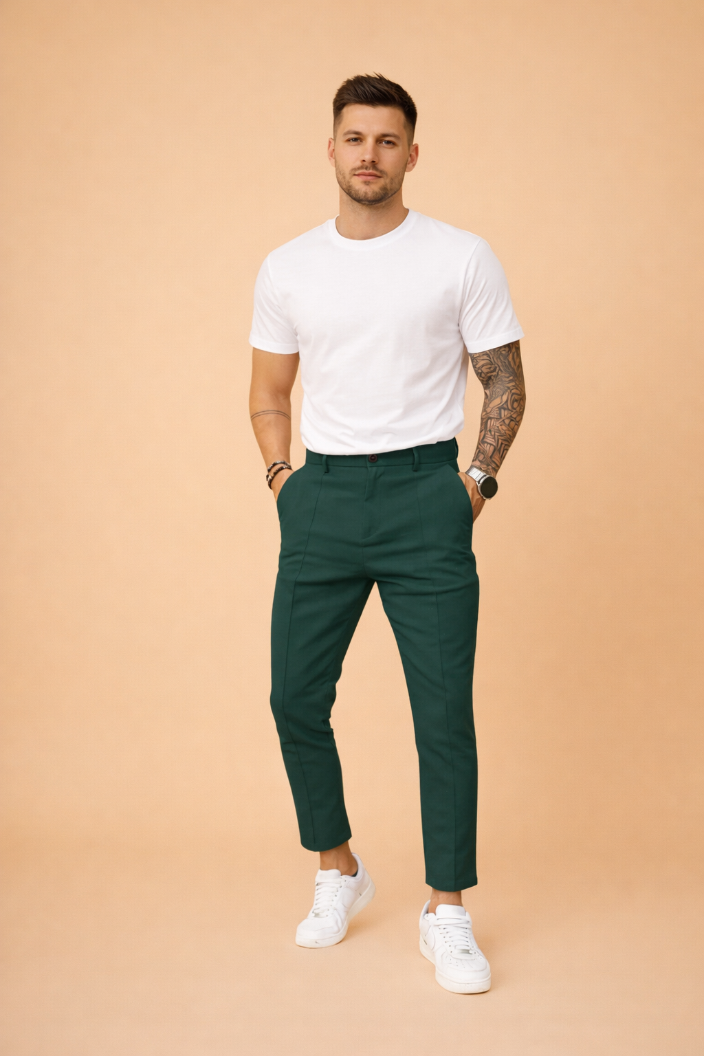 Men's Slim-Fit Tailored Trousers – Sharp-Crease Straight-Leg Style