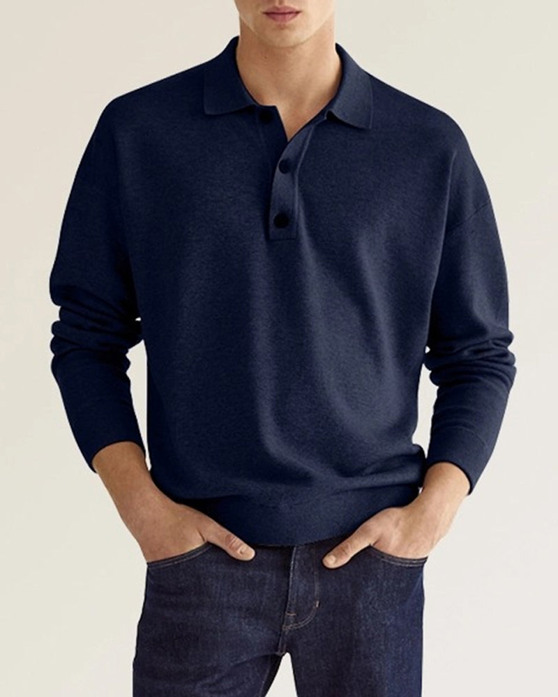 Men's Button-neck Polo Shirt with long sleeves and button fastening