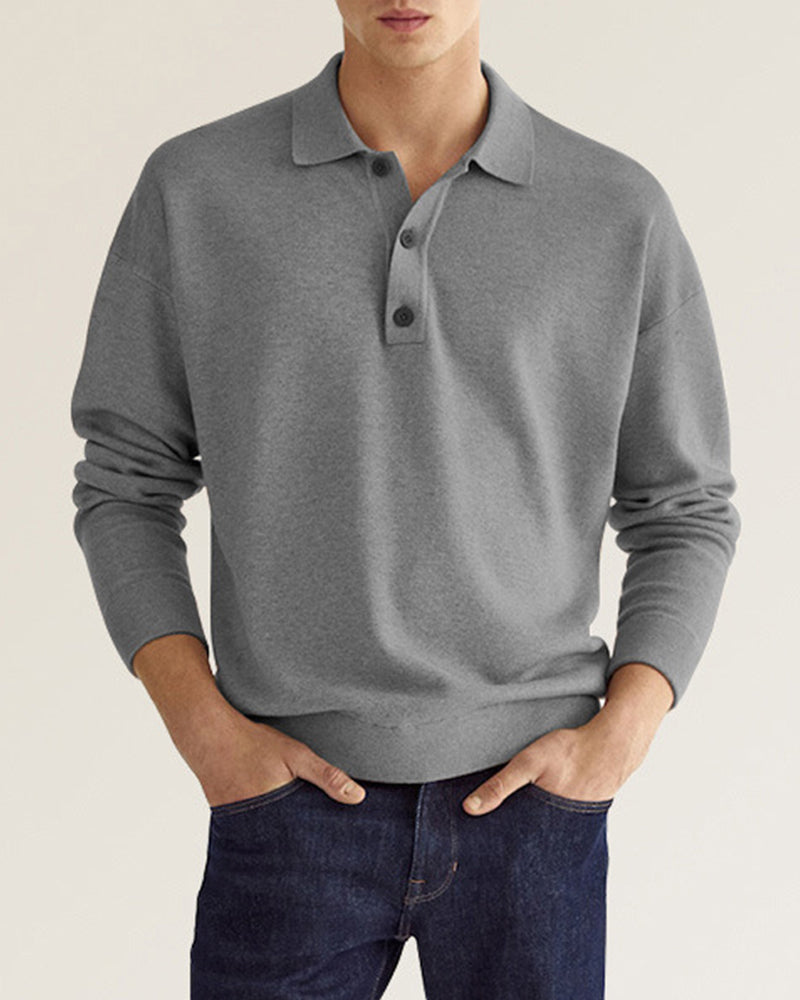 Men's Button-neck Polo Shirt with long sleeves and button fastening