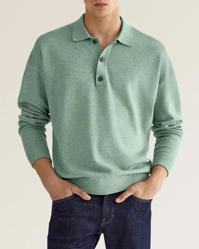 Men's Button-neck Polo Shirt with long sleeves and button fastening