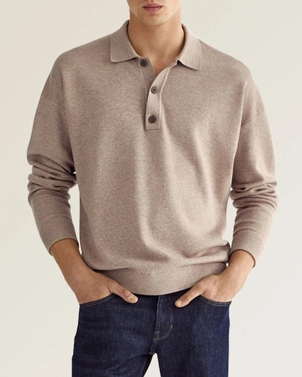 Men's Button-neck Polo Shirt with long sleeves and button fastening