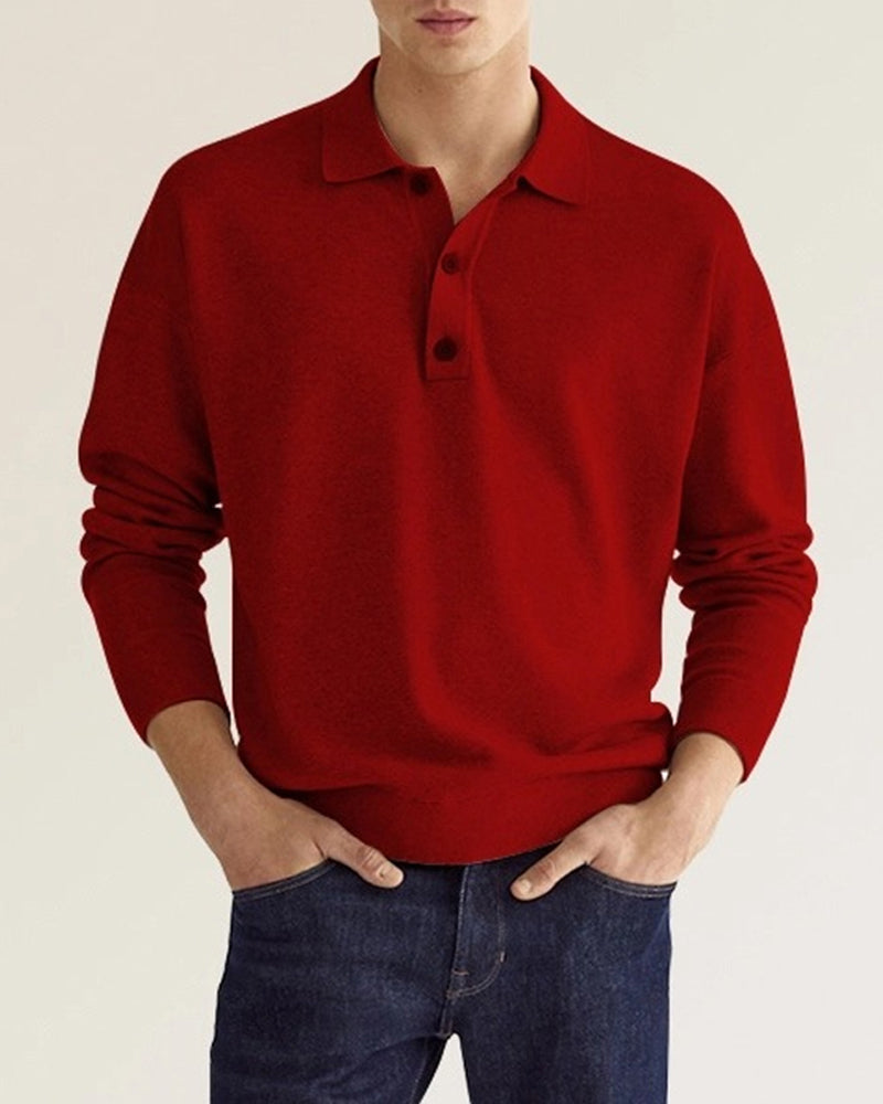 Men's Button-neck Polo Shirt with long sleeves and button fastening