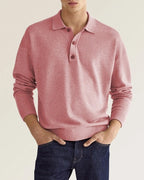 Men's Button-neck Polo Shirt with long sleeves and button fastening