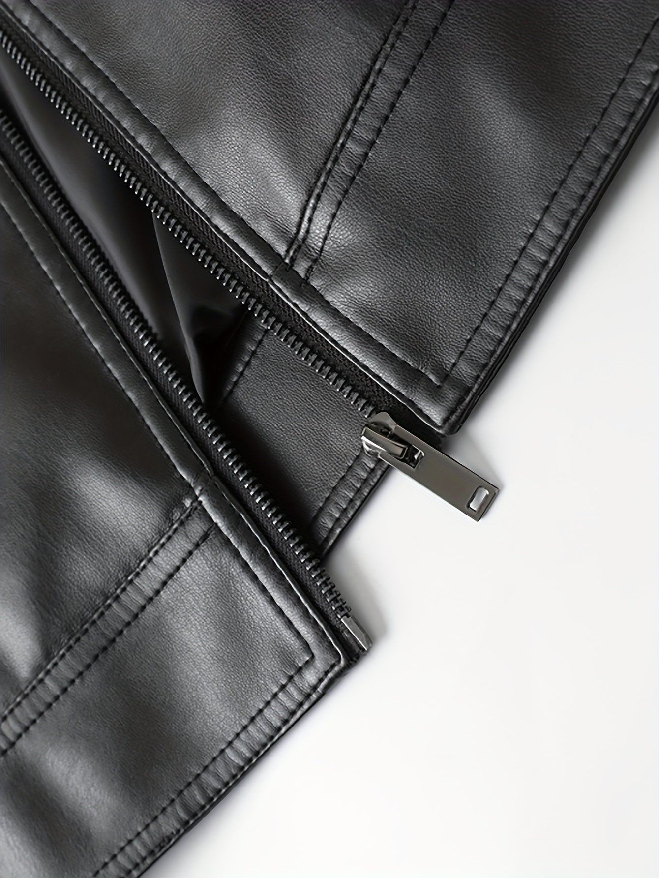 Men's Faux Leather Jacket with Zip and Pockets