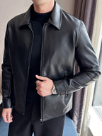 Men's Faux Leather Jacket with Zip and Pockets
